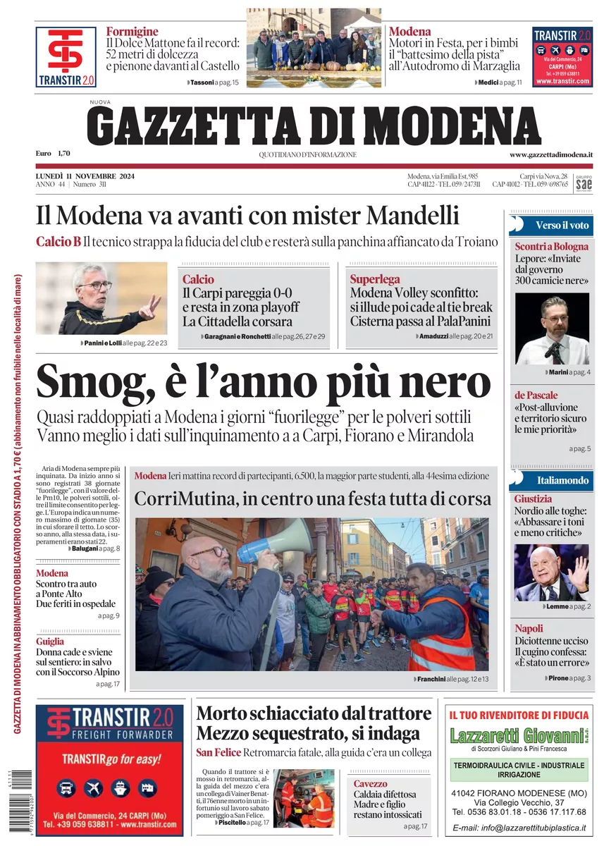 Prima-pagina-gazzetta di modena-oggi-edizione-del-2024-11-11